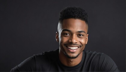 plain black background happy black gay guy looking at camera in studio shot portrait from Generative AI