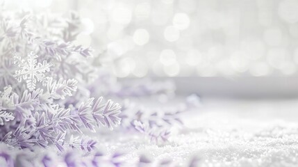 Bright white and soft lavender in a minimalist abstract snowflake design on a frosty window.