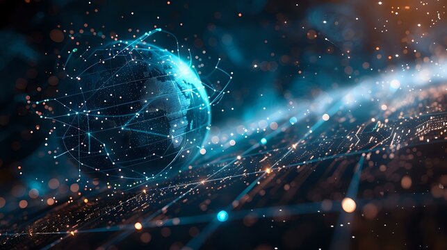 Advanced Data Connectivity: Illuminated Earth Globe with Digital Nodes