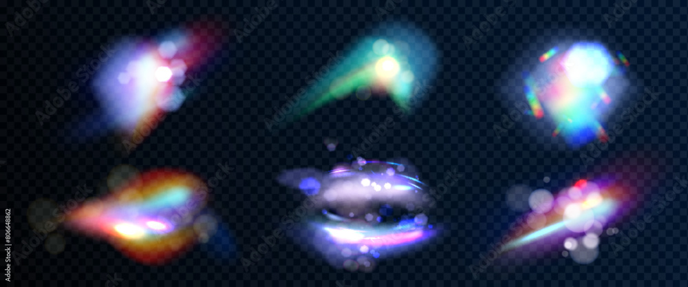 Poster iridescent diamond flare light with overlay effect on transparent bg. realistic vector illustration 