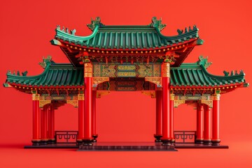3d illustration chinese ancient building model on background