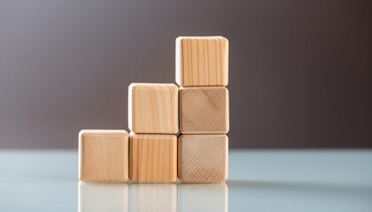 Obraz premium Wooden blocks arranged incrementally on a smooth surface, concept of growth