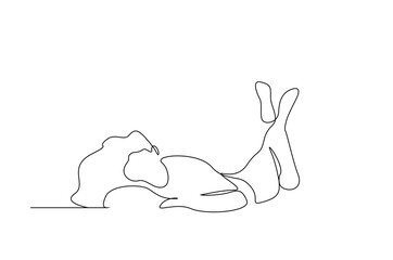 woman home sleep relax relax calm tired one line art design vector