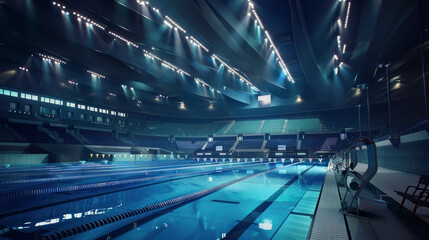 Olympic swimming arena, pool, competition, athlete, AI generative.