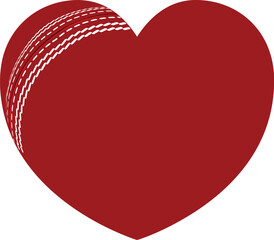 A heart shaped cricket ball. Concept for passion or love of sports