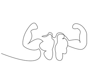 brain organ biceps power force sign open arms one line art design vector