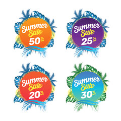 Set of Summer sale banner template with leaves	

