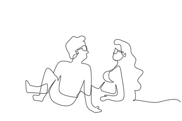 woman man couple holiday beach sunglasses relax life one line art design vector