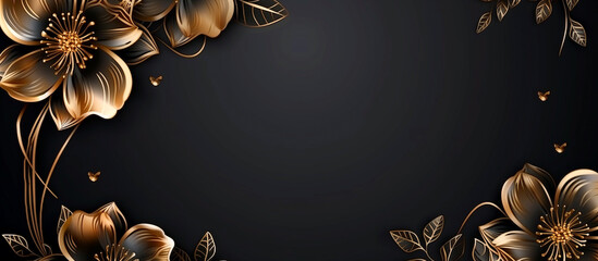 floral pattern black golden line luxury banner wall background