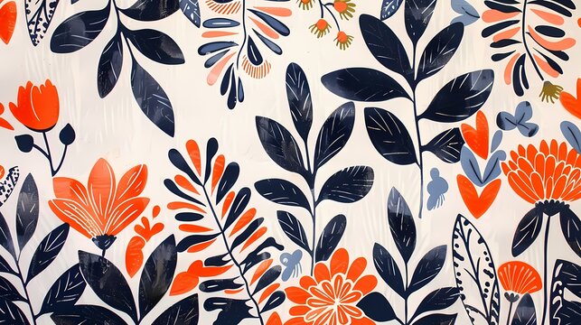 Orange and blue floral plant illustration poster background