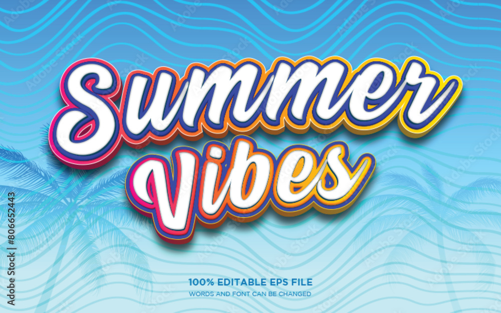 Poster summer vibes 3d editable text style effect