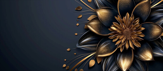 floral pattern black golden line luxury banner wall background