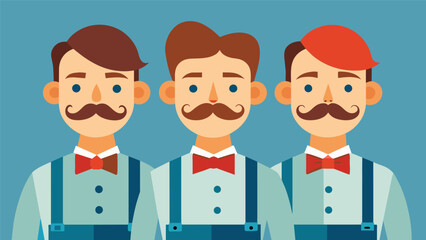 Fototapeta premium The repairmen donned matching retro uniforms complete with suspenders and bow ties adding to the vintage charm.. Vector illustration