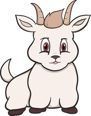 cartoon goat with horns and a brown nose sitting down