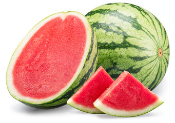 Seedless watermelon and water melon slices isolated on white background. Clipping path.