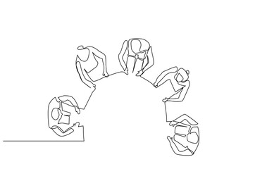 business people together round table meeting teamwork business life one line art design vector