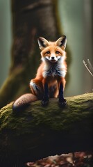 Red fox cub standing in the wild on a white background