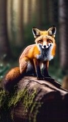 Red fox cub standing in the wild on a white background