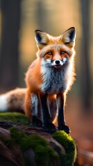 Red fox cub standing in the wild on a white background