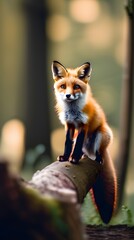 Red fox cub standing in the wild on a white background