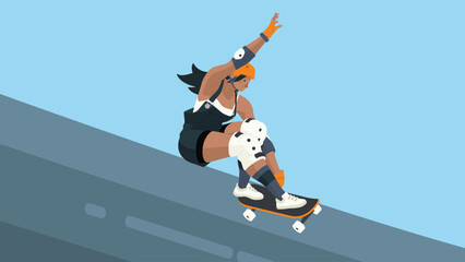 Woman skater isolated on blue background vector illustration  © Abrar Tabish