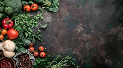 Top-Down View of Vibrant Vegetables on Rustic Surface