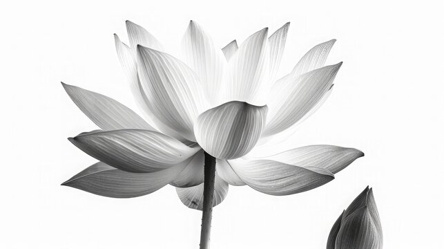 Lotus flower black and white isolated on white background with Clipping Paths, lotus is considered sacred flower for worshiping,Ink painting of Lotus flower,black and white lotus
