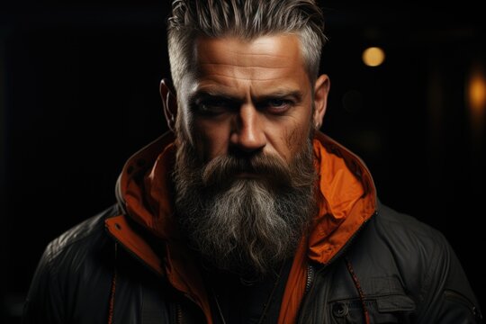 A man with long beard and mustache looking camera