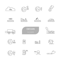 emission icon, pollution icon with simple line graphic