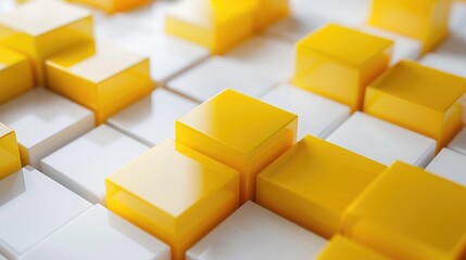 Bright yellow cubes on a pristine white block background, offering a lively and vibrant aesthetic.