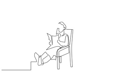 old woman home relax armchair reading a book one line art design vector