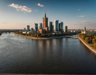 Witness the majestic skyline of Warsaw, with its iconic landmarks such as the Palace of Culture and Science and the Warsaw Old Town set against the backdrop of the Vistula River