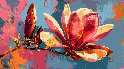 Color magnolia flower pattern illustration poster background