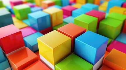 Obraz premium Vibrant multicolor cube boxes on a pure white block background, suitable for a playful, lively design.
