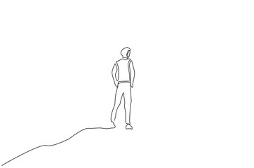 male person cool hill peak looking away horizon one line art design vectoR