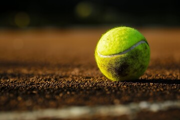 Tennis ball on court with sunset shadows