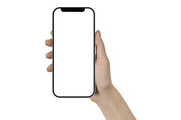 phone in a woman's hand on a transparent background