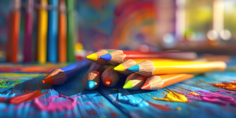 Obraz premium Pencil Illustration 3d Of A Composition Pencils In Rainbow Colors.