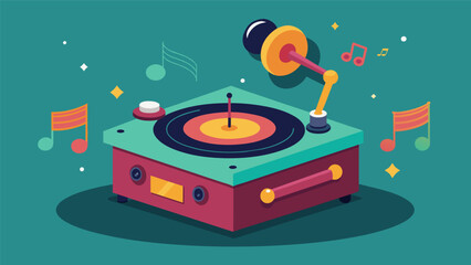 As the music begins to play the record player vibrates almost as if it has come to life itself dancing to the rhythm of the music. Vector illustration