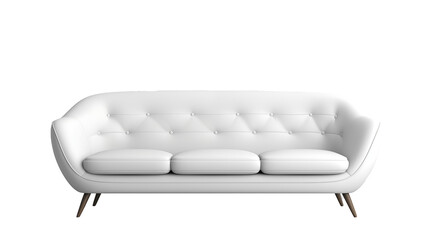 White modern couch  sofa furniture , front view, isolated on transparent background png