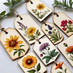 Vintage-style paper with wildflowers on it, tag -Generative AI
