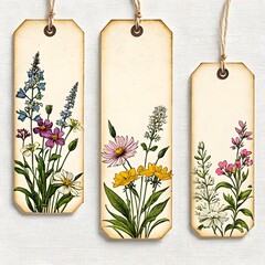 Vintage-style paper with wildflowers on it, tag -Generative AI
