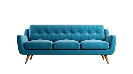 Blue couch sofa furniture , front view,  isolated on transparent background png