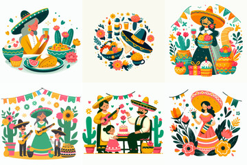 Cinco de mayo illustration design. traditional Mexican symbols skull, Mexican guitar, flowers, red pepper