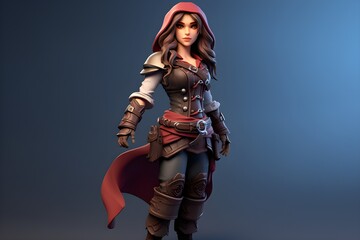 Obraz premium warrior girl from a computer game no blue background , generated by AI. 3D illustration