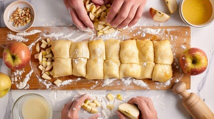 Preparation Process: Step-by-step images of making Apfelstrudel, from rolling out the dough and spreading the apple filling to baking it to perfection, offering a visual guide for home cooks. 