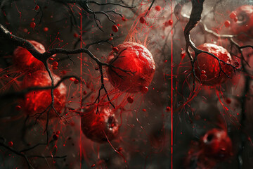 Red blood cells in the blood stream macro illustration. Generated by artificial intelligence