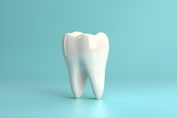 Model of a white human tooth on a blue background,  generated by AI