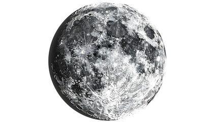 A full moon with detailed craters and surface isolated on a white transparent background