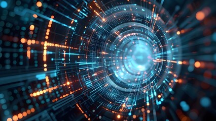 Fototapeta premium Futuristic cyberspace background with abstract data transfer technology elements. Concept Futuristic Technology, Cyberspace, Abstract Data Transfer, Background Design, Digital Elements